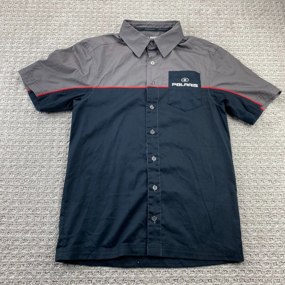 Polaris Polo Shirt Men Small S Gray Black Button Up Casual Embroidered Logo
